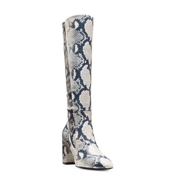 Stuart Weitzman Livia 80 Black And White Python Boot (Size 7)